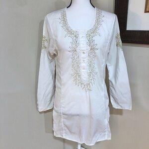 *J. CREW* White Embroidered Long Sleeve Top Size XS
